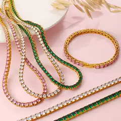 Women's Colorful Round Zirconia Tennis Bracelet – Tarnish-Free Light Luxury Elegant Jewelry Set