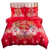 New Classy New Wedding Four-Piece Wedding Gift Set, Red Brushed Cotton Printed 4-Piece Set, Live Broadcast Hot Wholesale