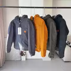 High Quality Carhartt Style Fleece Lined Thick Sherpa Hooded Cotton Jacket Vintage Washed Canvas Zip-Up Padded Coat