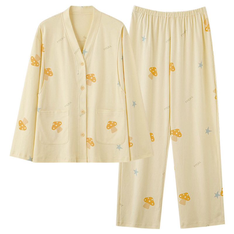 Category a Maternity Confinement Clothes with Breast Pads, Autumn and Winter Pure Cotton Long-Sleeved Postpartum Breastfeeding Large Size Home Clothes