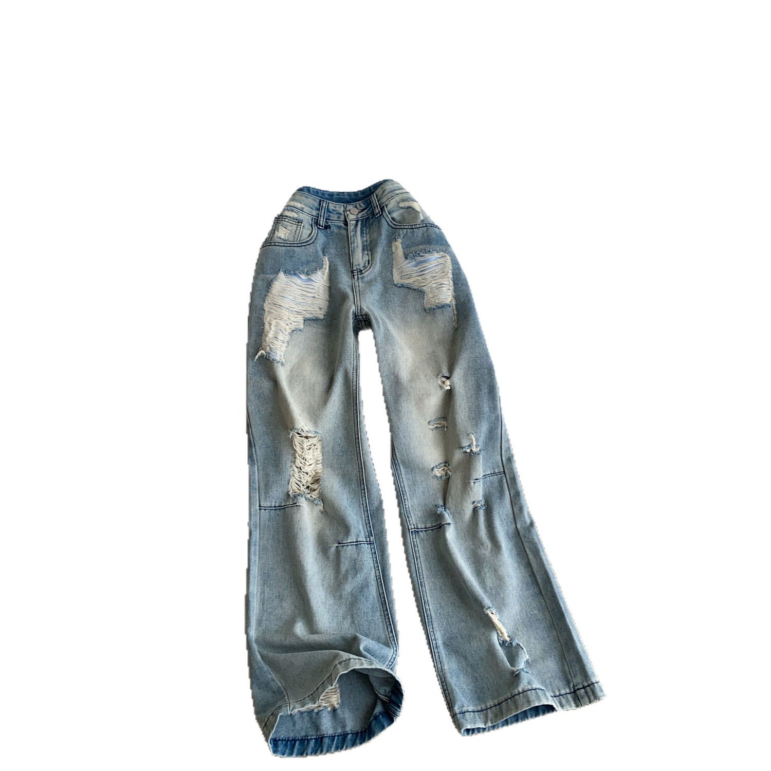 High Waisted Ripped Denim Jeans for Women Loose Fit Flattering Design Zipper Closure Casual Autumn Wear Wholesale