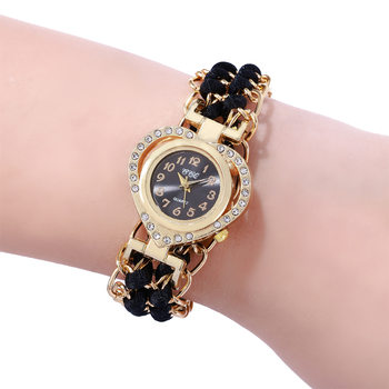 Cross-Border Aliexpress New Casual Fashion Digital Diamond Love Dial Circle Bracelet Watch Women's Long Rope Watch