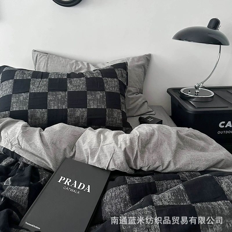 My Boyfriend'S Favorite Checkerboard! Home Four-Piece Dormitory Three-Piece Set with Washed and Brushed Finish Amazon