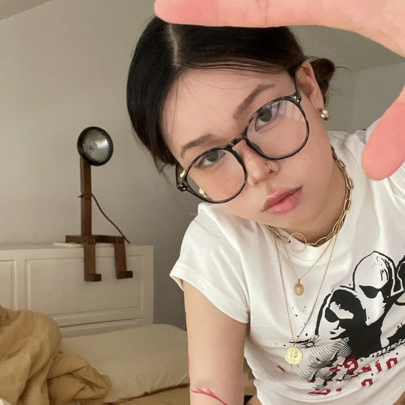 Milk Tea Color Rice Nail Round Glasses Frame 2024 New Style Plain Face Flat Glasses Trendy Women's Internet Celebrant Same Style Glasses Frame