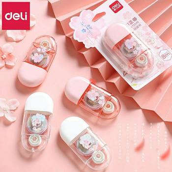 Deli 71540 Correction Tape with Cherry Blossom Cute Girl Portable Fresh Correction Tape for Students with Large Capacity Correction Fluid
