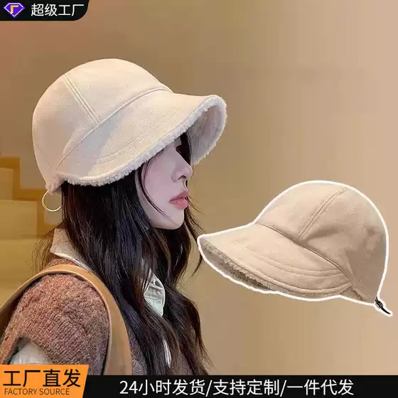 Hat 2026 New Autumn and Winter Fisherman Hat, Large Head Circumference, Makes Face Look Smaller, Plush Warm Lamb Wool Baseball Cap Accessory