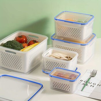Food Grade Plastic Storage Box Household Double-layer Refrigerator Preservation Box Kitchen Vegetable and Fruit Drain Storage Box