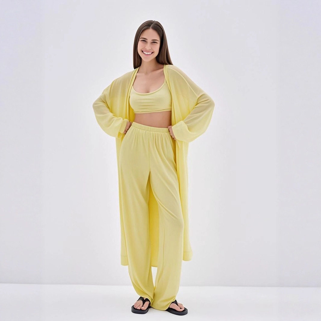 Casual Loose Long Cardigan Set Includes Crop Skirt Cami Top and Pants Perfect for Spring Summer Wholesale Available