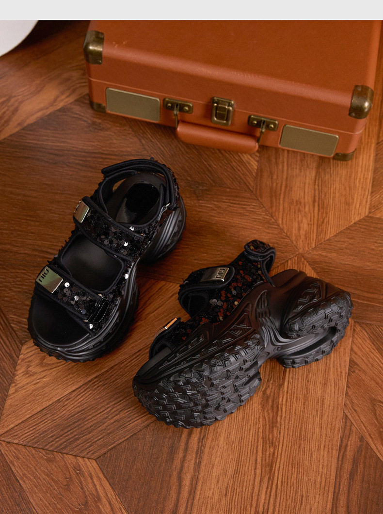 Sneaker nữ chunky đế dày phong cách thể thao mùa hè — Bạc, Đen chi tiết 15
