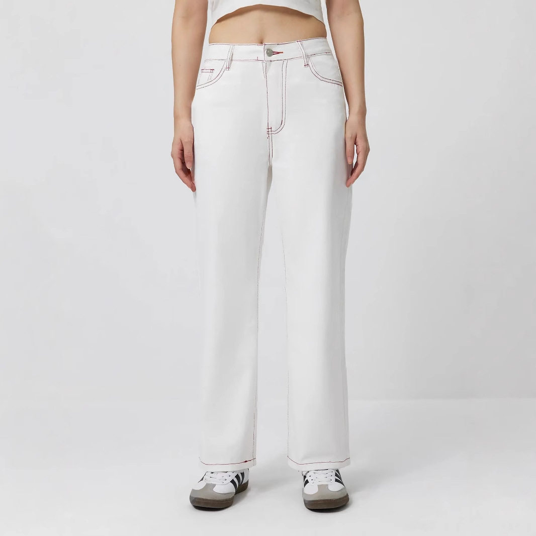 High Waisted Embroidered Denim Trousers Straight Leg Womens Fashion Casual Style Wholesale Available