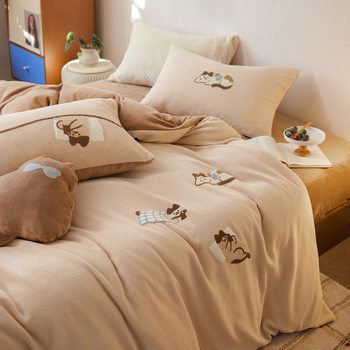 Class a Age-Reducing Cartoon Full Matte Thickeneded Warm Woolen Warm Milk Velvet Four-Piece Bed Bed Sheets Quilt Cover Winter Bedding 4
