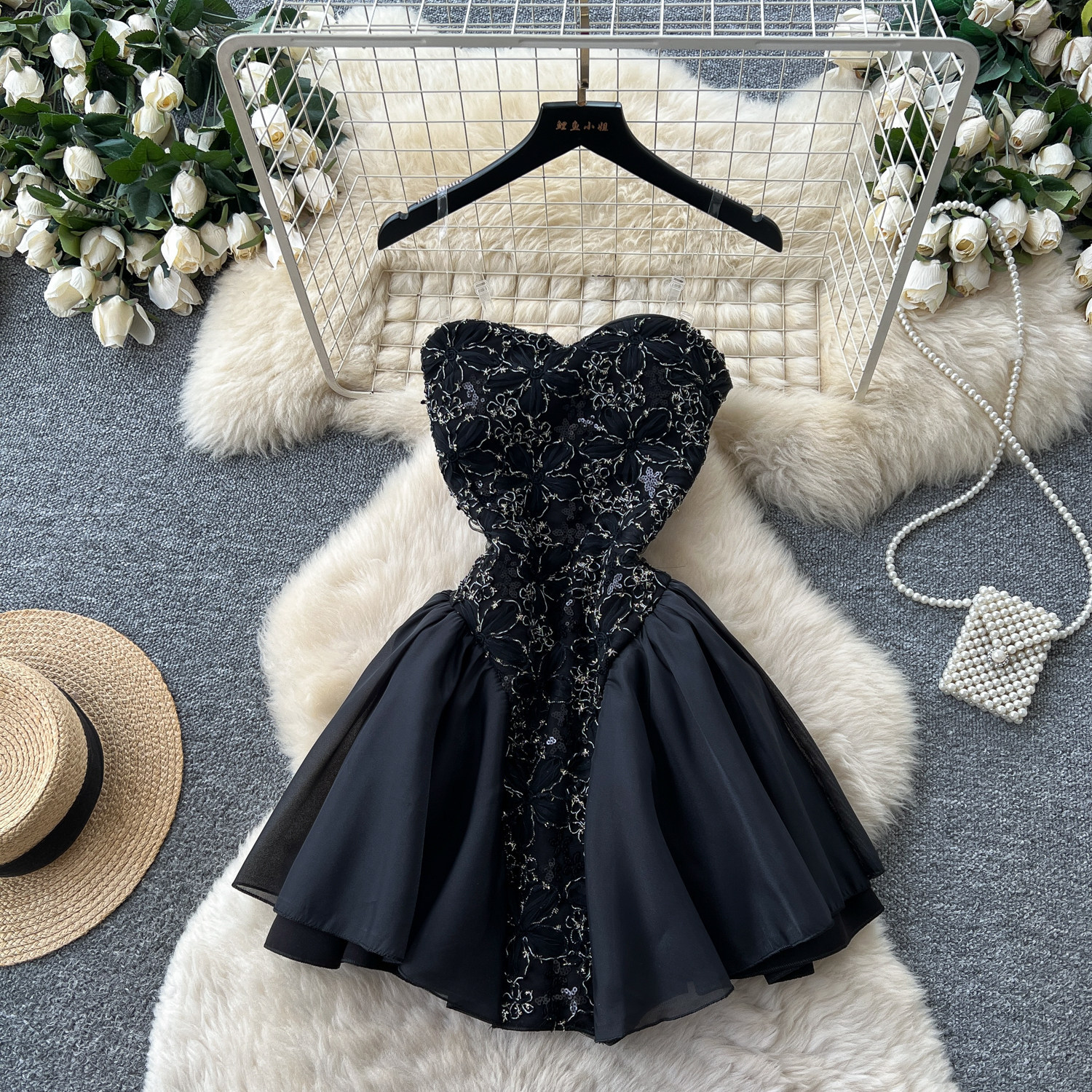 White Strapless A Line Dress for Women High Waist Slim Fit Lace Puff Skirt Summer Formal Wear Wholesale Available