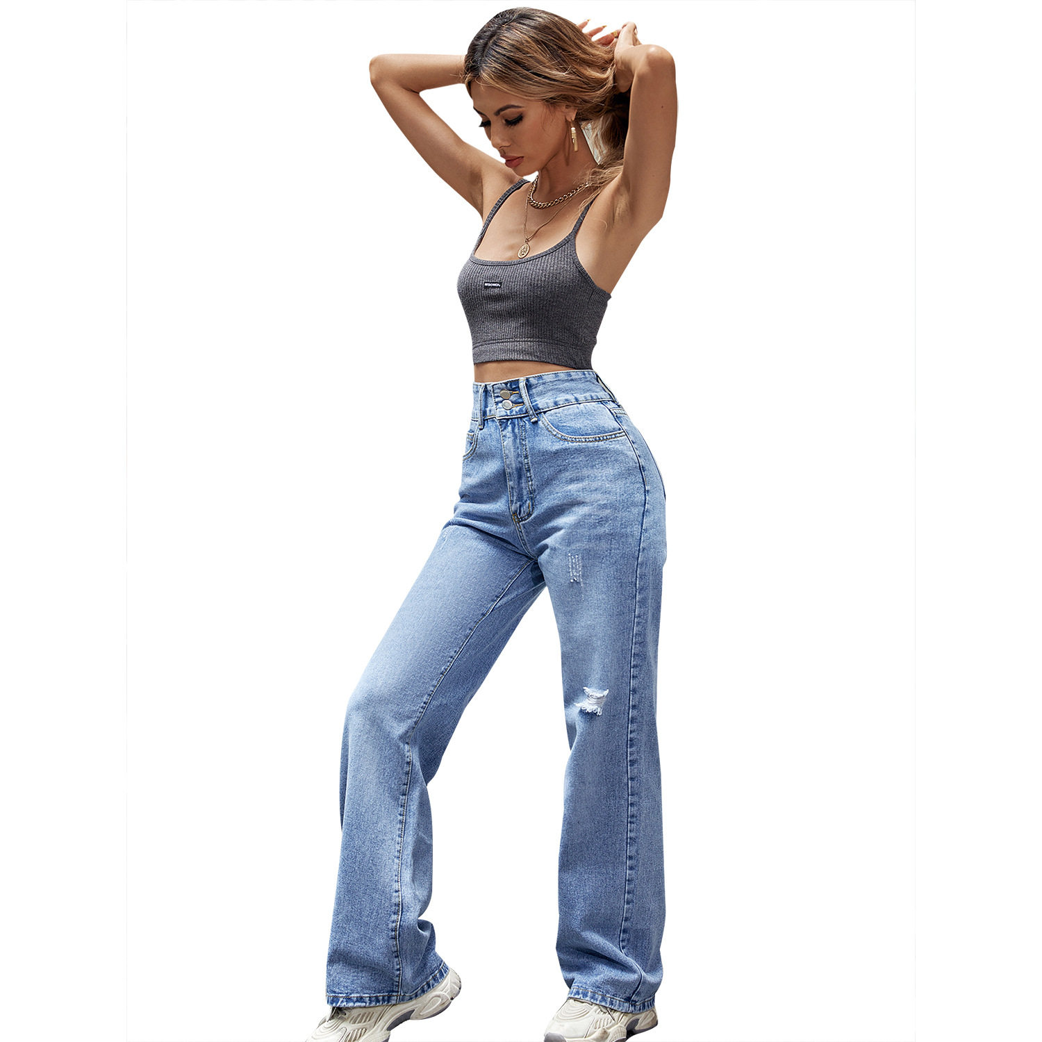 High Waisted Straight Leg Loose Denim Jeans Trendy Womens Fashion Casual Wear for Spring and Summer Wholesale Available