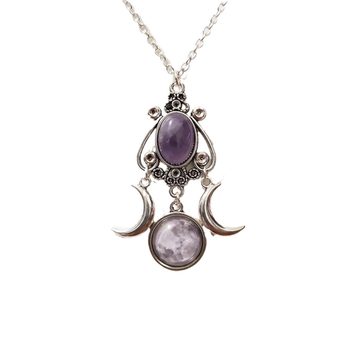 Cross-border foreign trade triple moon goddess necklace amethyst jewelry retro creative personality alloy items