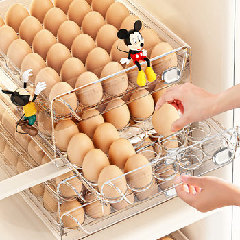 Double layer egg storage box new kitchen refrigerator egg fresh-keeping box PET timing egg box drawer type egg holder