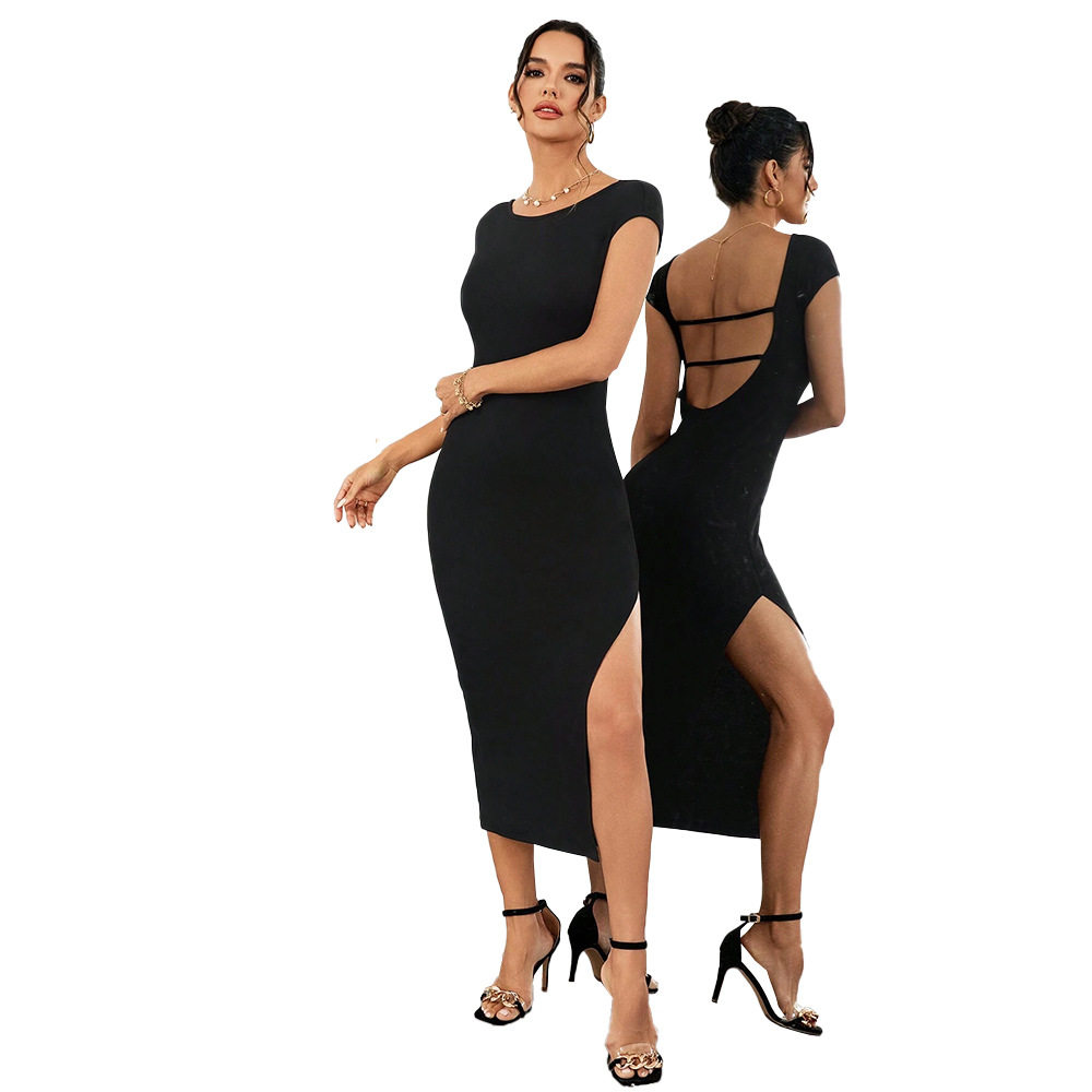 High Waist Bodycon Knit Maxi Dress Solid Color Backless Summer Style Perfect for Parties and Night Out OEM Available