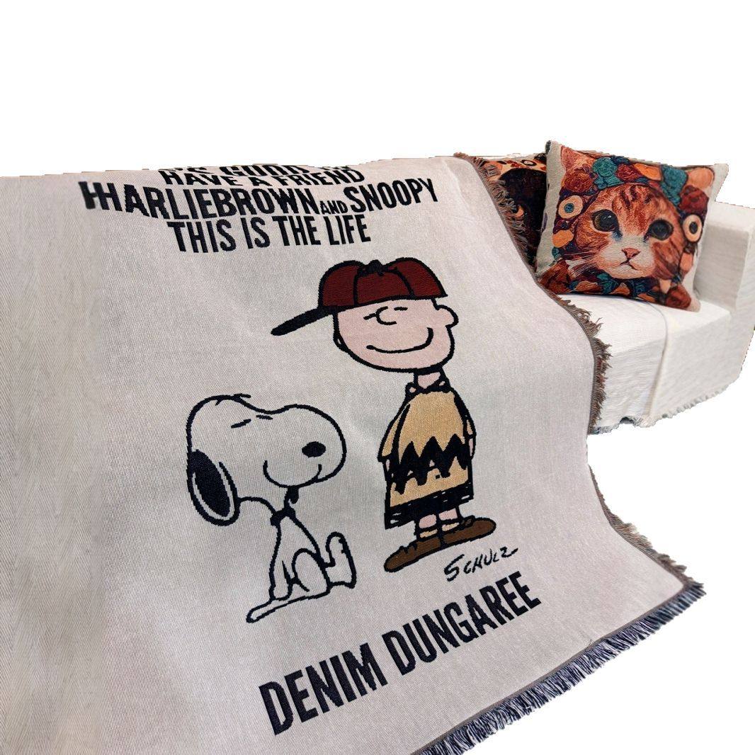 Retro Snoopy Sofa Blanket B&B Decoration Cartoon Sofa Towel American Casual Blanket Sofa Cushion Bedroom Cotton Blanket