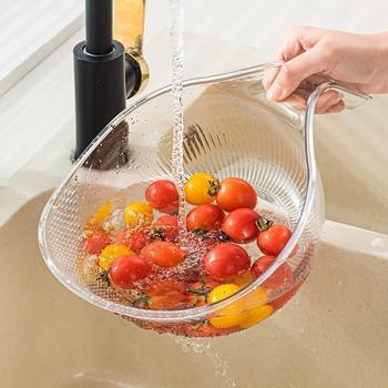 Rice Washing Tool Kitchen Sink Rice Washing Sieve Household with Handle Fruit Washing Basin Vegetable Draining Basket