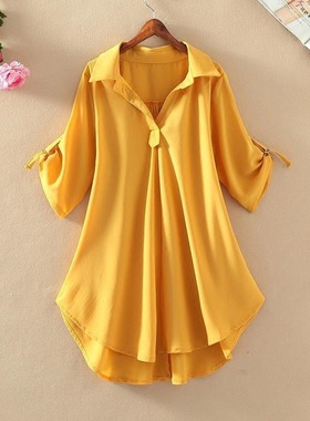 中长短袖雪纺衬衫女大码宽松上衣