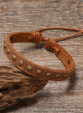 跨境新款头层真牛皮手链 复古铆钉时尚手环 女饰品首饰厂家