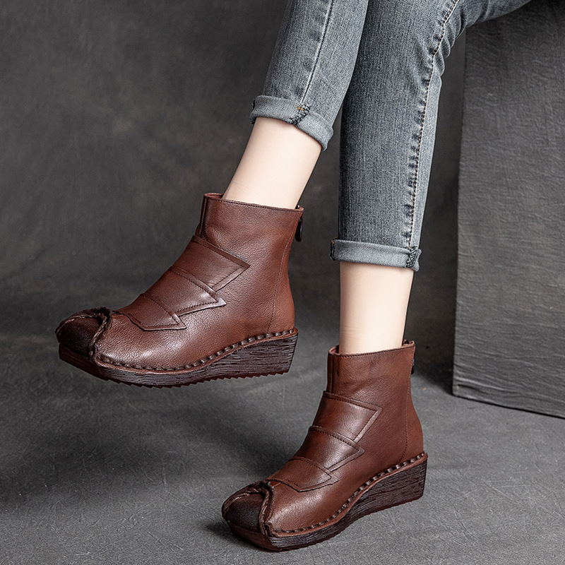 Mã D7529 Giá 1820K: Giày Boot Cổ Thấp Nữ Shntja Phục Cổ Cổ Điển Đế Xuồng Giày Dép Nữ Chất Liệu Da Bò G05 Sản Phẩm Mới, (Miễn Phí Vận Chuyển Toàn Quốc).