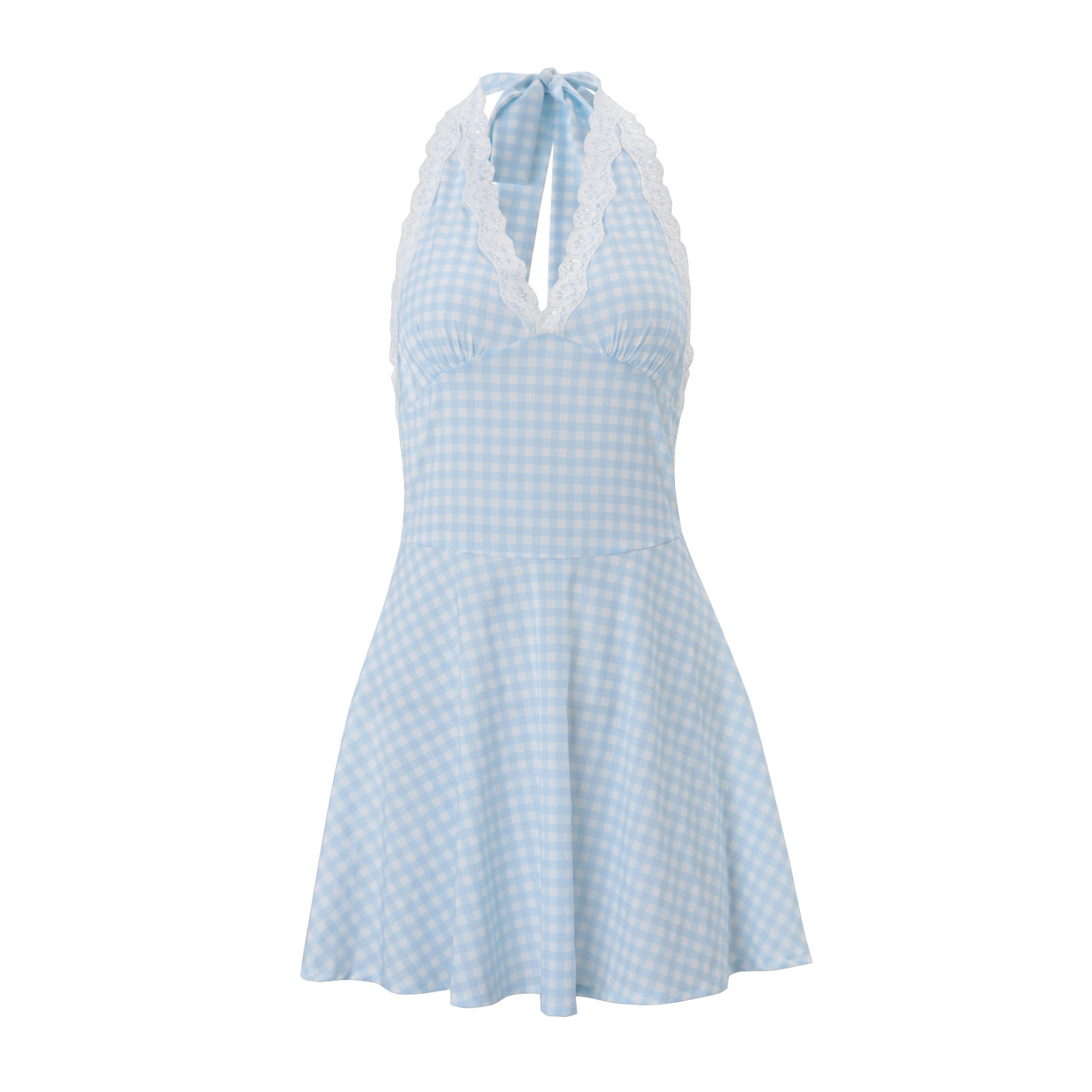Summer Womens Dress Stylish Plaid Backless Halter Neck Fitted Waist Perfect for Parties or Casual Outings