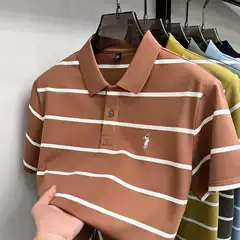 Embroidered Pony Logo Striped High-End Summer Polo Shirt Business Casual Turn-Down Collar Men's Short-Sleeve T-Shirt Polo Shirt