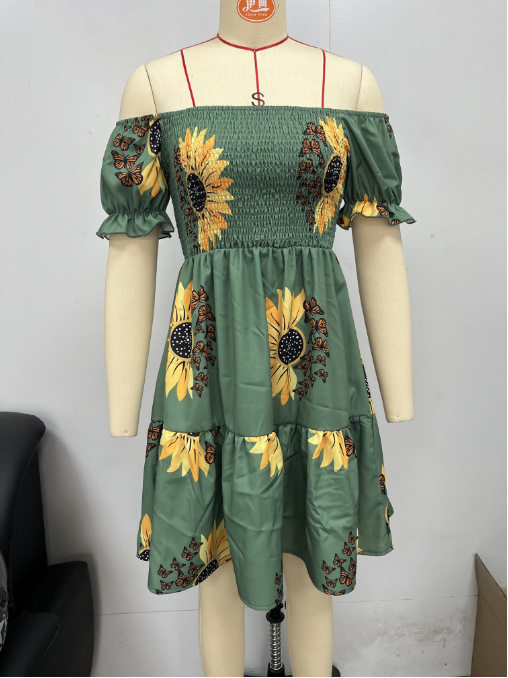 Women's Printed Short-Sleeve Ruched Dresses