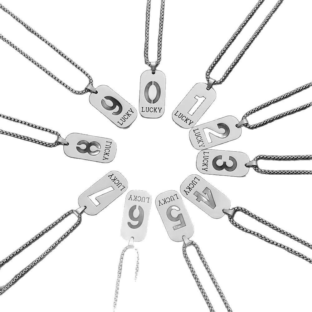 Cross-border new hollow LUCKY lucky number 0-9 pendant necklace men and women do not fade clavicle chain in stock batch