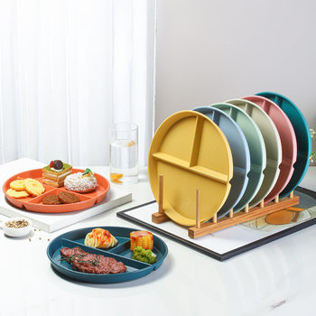 23cm Divided Plate Fat-reducing Plate Children's Tableware Set Combination Three-compartment Rice Plate Separated Dim Sum Breakfast Plate