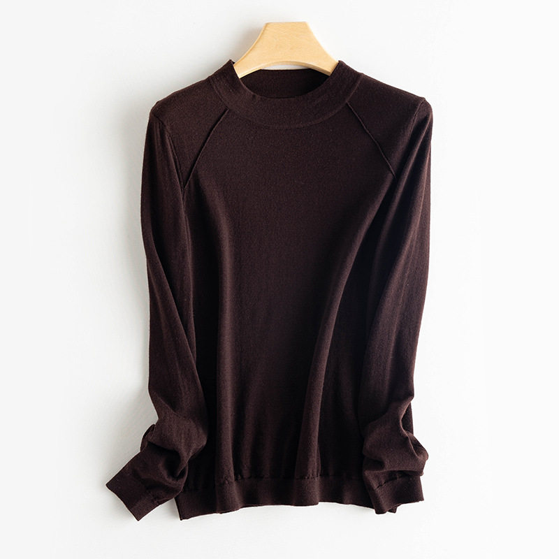 100%美丽诺羊毛衫2025秋冬圆领纯色修身显瘦气质针织衫打底衫
