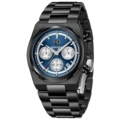Black case, blue dial, steel strap