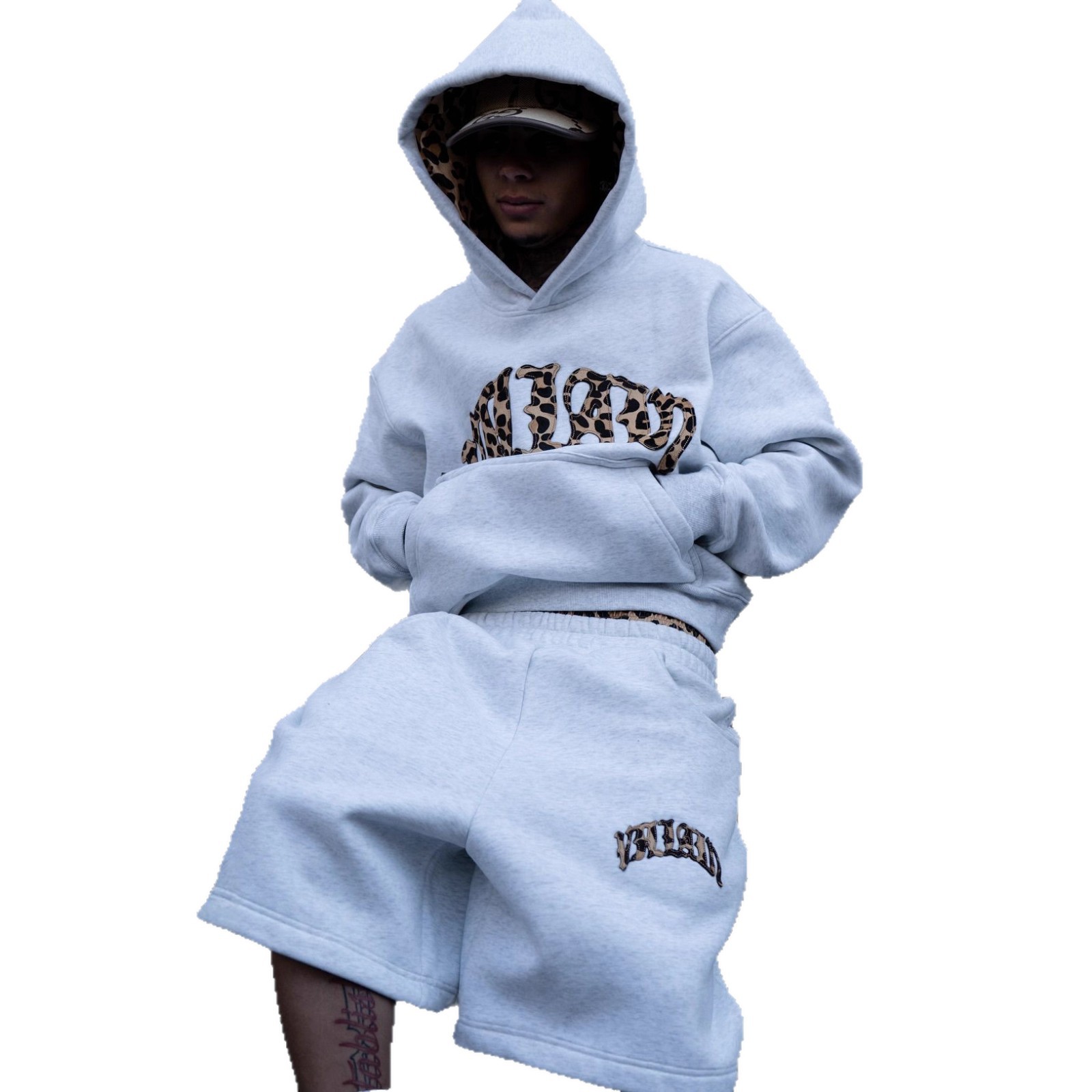 Hooded Sweatshirt Set Unisex Leopard Print Embroidered Letters Cozy Fabric Autumn Winter Fashion Wholesale