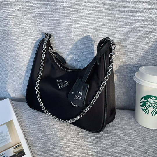 P Home Three-in-One Bag Women's Triangle Label Waterproof Nylon Cloth Bag hobo Chain Bag Shoulder Crescent Crossbody Portable