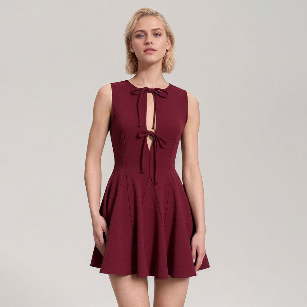 Summer Womens Dress Slim Fit Waist Defining Bow Detail Sleeveless Elegant Style Perfect for Parties or Casual