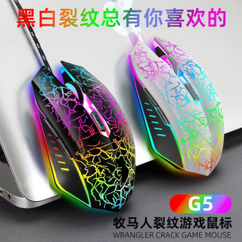 Amazon Factory Spot Wholesale Crack Luminous Wired Mouse E-sports game Eating Chicken g5 Wrangler Mouse