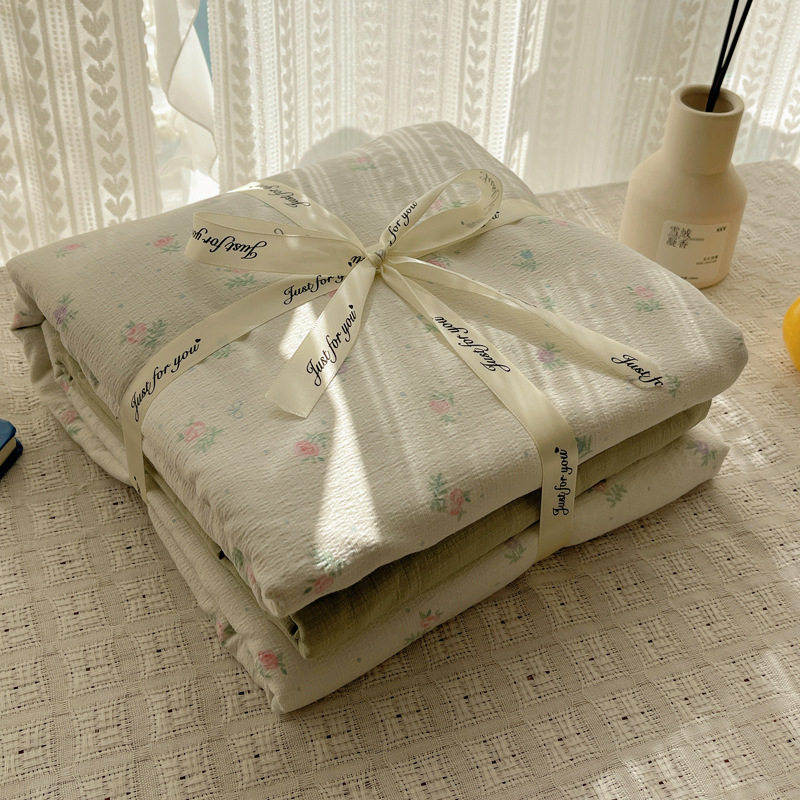 Winter Thickened Double-Layer Gauze Four-Piece Bedding Set Pure Washed Cotton Quilt Cover Spring and Summer Bed Sheet Fitted Sheet Dormitory Three-Piece Set