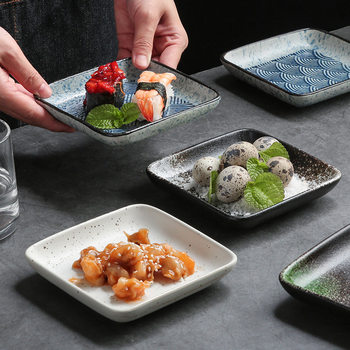 Quartet Ceramic Square Plate Commercial Cuisine Barbecue Small Dish Snack Dish Japanese Square Dish Restaurant Tableware Household Porcelain Dish