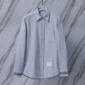White Striped double cuff ribbon Oxford long sleeve shirt