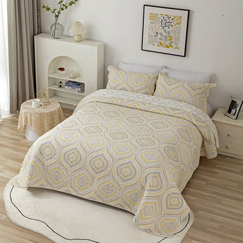 Cross-Border Nordic Pure Cotton Bed Cover Three-Piece Air-Conditioning Quilt Golden Romantic Print Four-Season Cotton Quilting Quilt Manufacturer