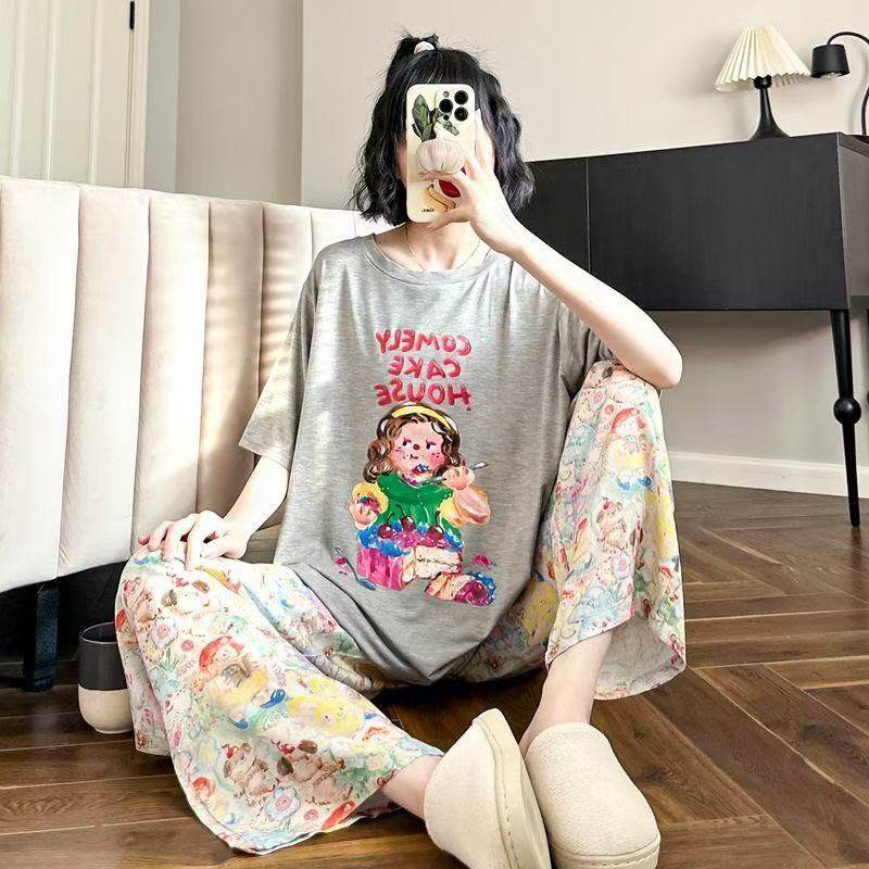 睡衣女短袖长裤夏季卡通可爱2025新款卡通春夏天家居服套装可外穿