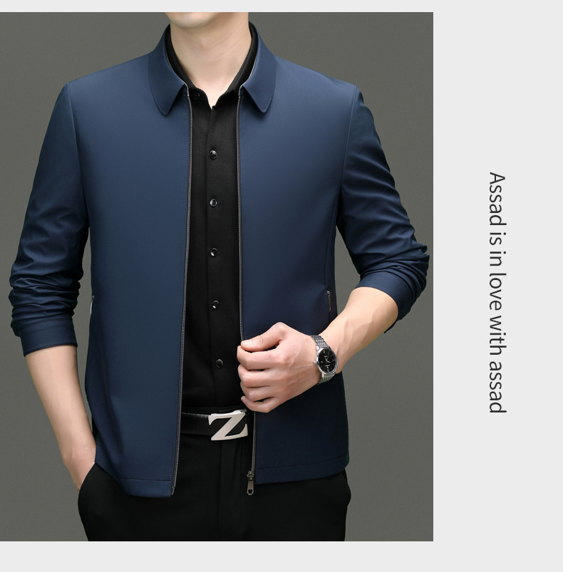 Áo khoác nam mỏng nhẹ cổ bẻ phong cách công sở — Màu đen, Xanh navy, Màu xanh lam, Kaki
