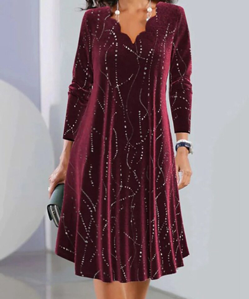 V Neck Long Sleeve Sequin Dress Stylish Elegant Autumn Winter Fashion Perfect for Parties and Events Wholesale