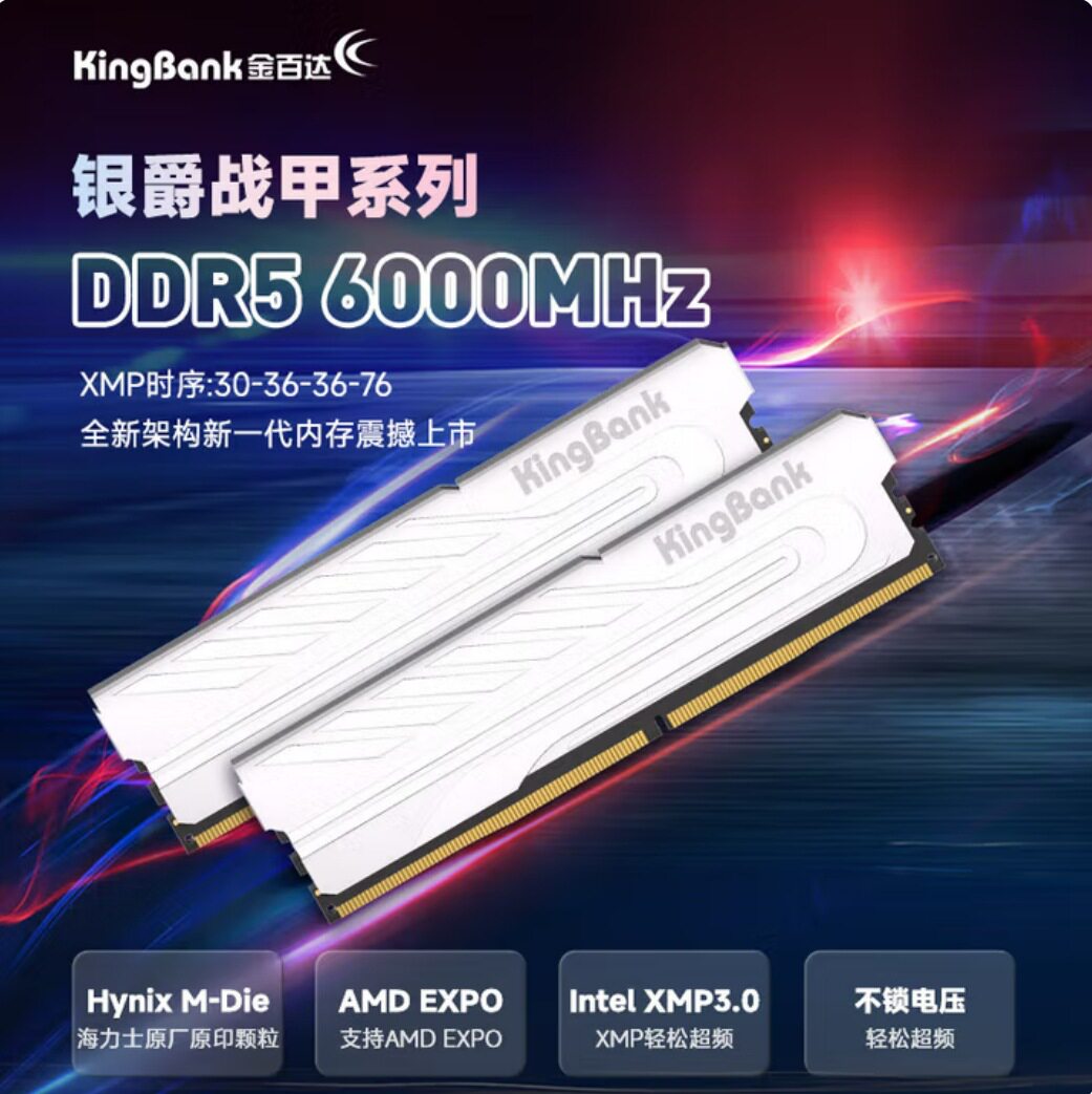 Оперативная память Jinbaida Yinjue DDR5-6000-16G M die c30 Silver Armor для единичного заказа, консультация по обслуживанию клиентов Изображение 1