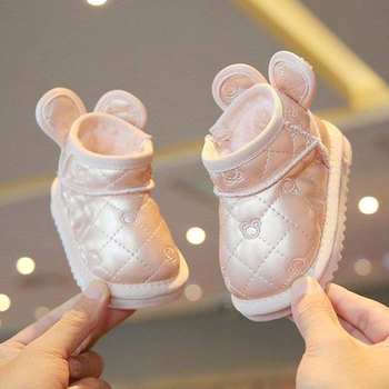 Baby Girl Toddler Shoes Winter New Baby Kindergarten Cartoon Rabbit Ears Cotton Boots Boys and Middle-Aged Children Warm Snow Boots
