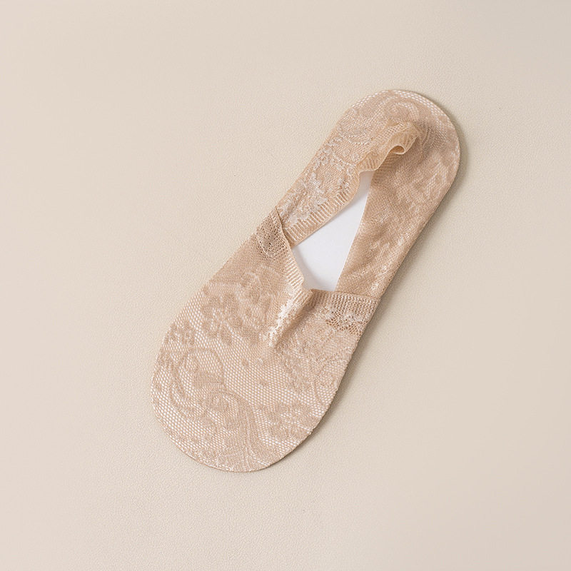 深口女士提花蕾丝锁边花边棉底隐形袜浅口硅胶防滑棉底船袜子批发