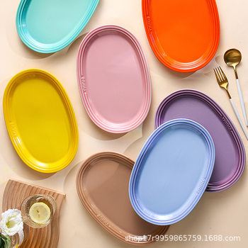 New French Style Rainbow Oval Fish Plate Nordic Household Plate Dish Steaming Box Steamed Fish Plate Creative Western Plate