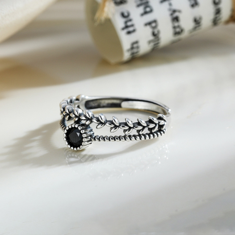 黑色锆石麦穗戒指女设计ins小众指环时尚个性食指戒2023年新款潮