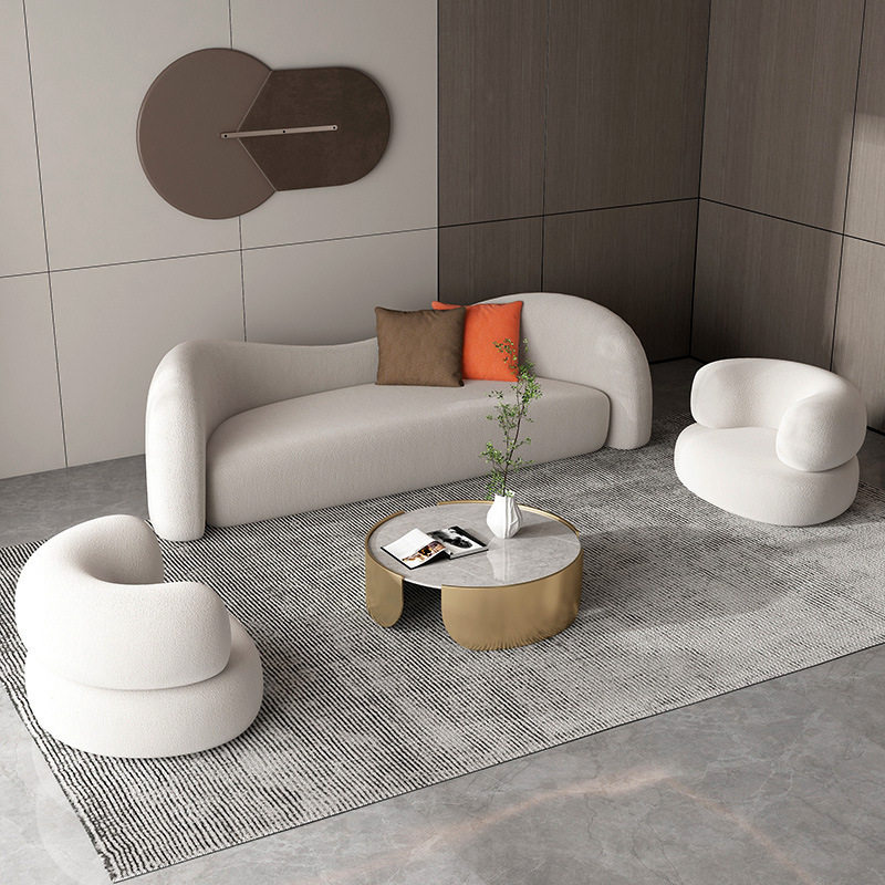 北欧轻奢沙发椅单人羊羔绒旋转沙发卧室咖啡厅酒店售楼部洽谈沙发