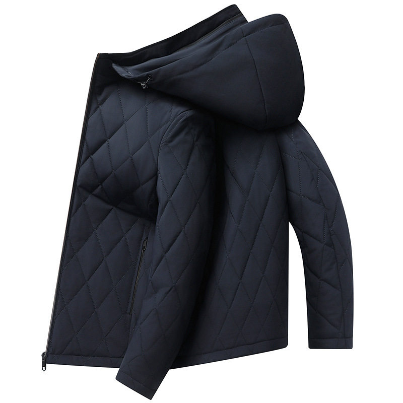 Áo Khoác Bông Nam Có Mũ Trùm Đầu Cotton Lót Lụa Tằm Ngắn Tay Giữ Ấm Màu Đen, Xanh Navy